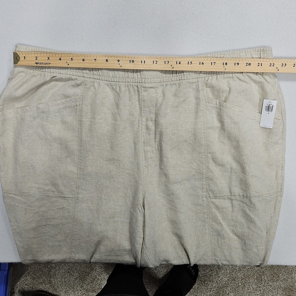Old Navy 3X Beige Cropped High Rise Linen Blend Pull On Straight Tapered Pants - Picture 8 of 12